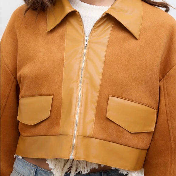 NEW WITH TAGS CIDER SUEDE ZIP UP COLLARED CROPPED RETRO JACKET SIZE LARGE - Picture 2 of 10